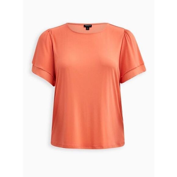 Stretch Mesh And Stretch Challis Crew Neck Double Flutter Sleeve Top (Sz 1) - Picture 1 of 6